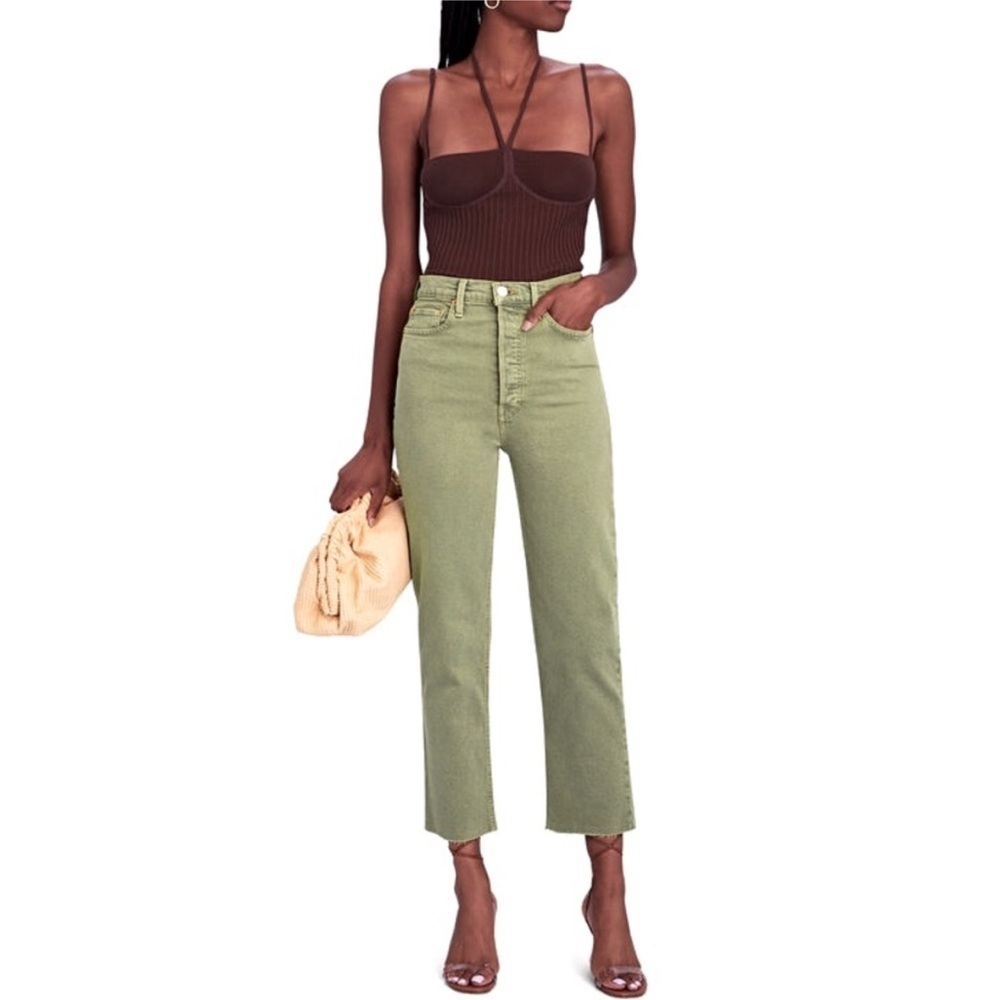 RE/DONE 70”s High Rise Stove Pipe Jeans in Sage Green Size 26